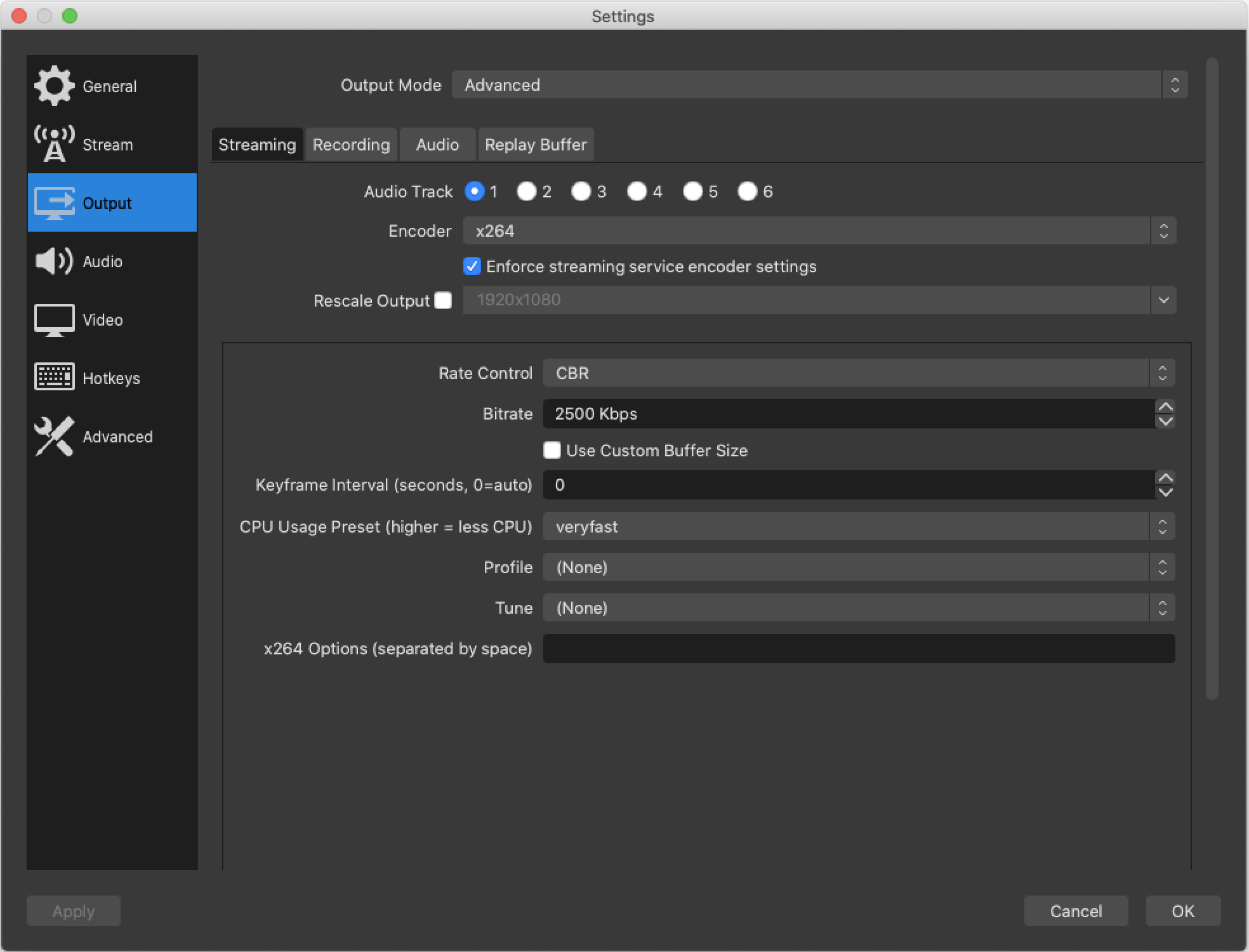 Output settings